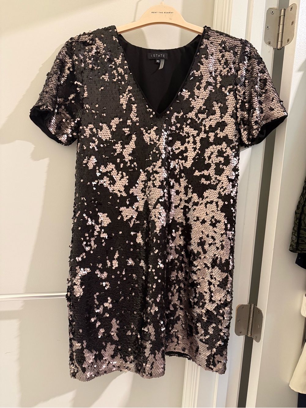1.STATE Black and SilverSequin V-Neck Mini Dress